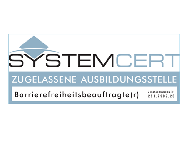 Logo der Systemcert für Personenzertifizierung Barrierefreiheitsbeauftragte
